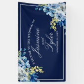 Navy Blue White Floral Elegant Welkomsthuwelijk Spandoek (Verticaal)