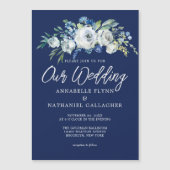 Navy Blue White Floral Elegant Winter Wedding Magnetische Uitnodiging (Voorkant)