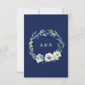 Navy Blue White Floral Elegant Winter Wedding RSVP Kaartje (Achterkant)