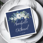 Navy Blue White Floral Modern Evening Wedding Servet