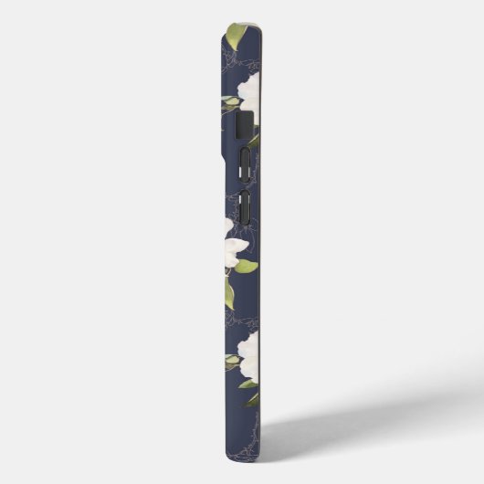Navy Blue White Floral Monogram Case-Mate iPhone Case (Achterkant / Links)