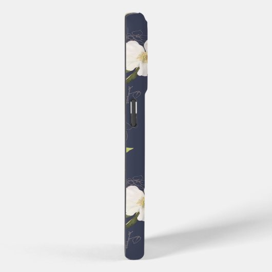 Navy Blue White Floral Monogram Case-Mate iPhone Case (Achterkant / Rechts)