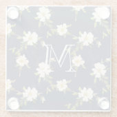 Navy Blue White Floral Monogram Glazen Onderzetter (Achterkant)
