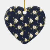 Navy Blue White Floral Monogram Keramisch Ornament (Achterkant)