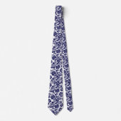 Navy Blue & White Floral Paisley Pattern Neck Stropdas (Voorkant)