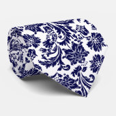 Navy Blue & White Floral Paisley Pattern Neck Stropdas (Opgerold)