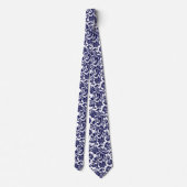 Navy Blue & White Floral Paisley Pattern Neck Stropdas (Achterkant)