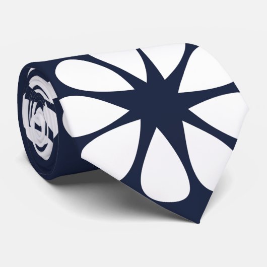 Navy Blue White Floral Stropdas (Opgerold)