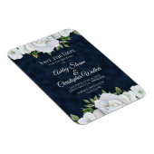 Navy Blue White Floral Wedding Save the Date Magneet (Rechterzijde)