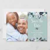 Navy Blue White Floral Wedding Save the Date Magnetische Uitnodiging (Voorkant)