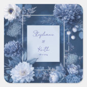 Navy Blue & White Floral Wedding Vierkante Sticker (Voorkant)