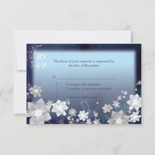 Navy Blue & White Floral Winter Wedding RSVP Kaartje (Voorkant)