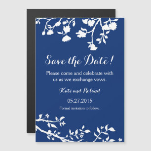 Navy Blue White Flower Save the Date Magnet Magnetische Uitnodiging