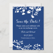 Navy Blue White Flower Save the Date Magnet Magnetische Uitnodiging (Voorkant)