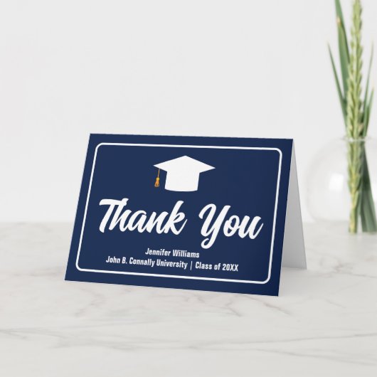 Navy Blue White Formal Gepersonaliseerd Afstuderen Bedankkaart (Voorkant)