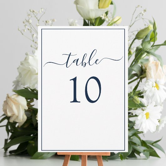 Navy Blue White Formele Elegant Table Number Kaart