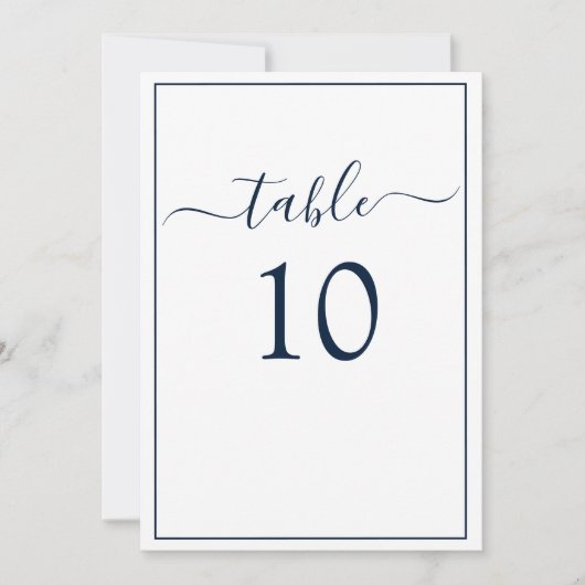 Navy Blue White Formele Elegant Table Number Kaart (Voorkant)