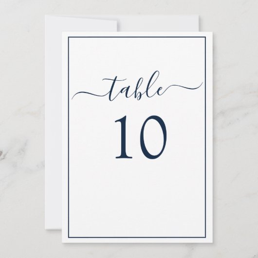 Navy Blue White Formele Elegant Table Number Kaart (Achterkant)