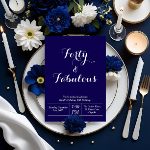 Navy Blue & White "Forty & Fabulous" 40ste verjaar Kaart
