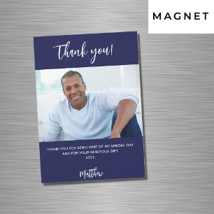Navy blue white foto bedankt magnet