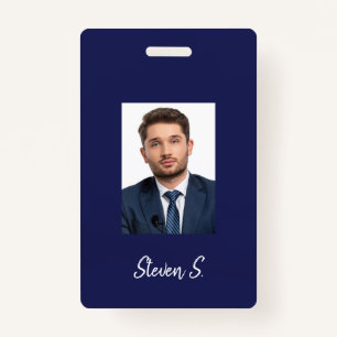 Navy blue white foto name badge