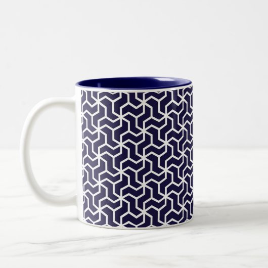 Navy Blue White Geometric Art Deco Pattern Tweekleurige Koffiemok (Links)