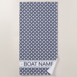 Navy Blue & White Geometric Circles Pattern Strandlaken