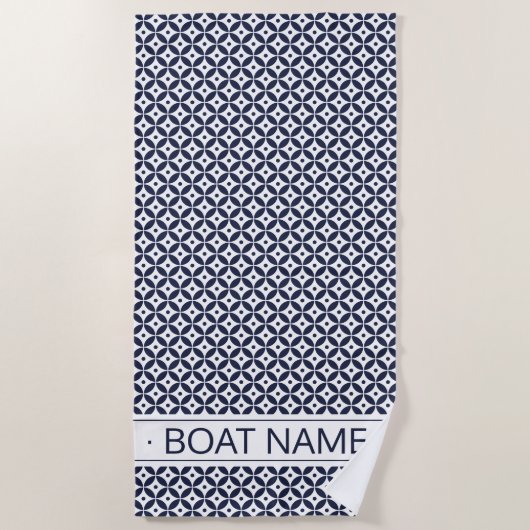 Navy Blue & White Geometric Circles Pattern Strandlaken (Voorkant)