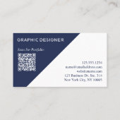 Navy Blue White Geometric Custom QR Code Visitekaartje (Achterkant)
