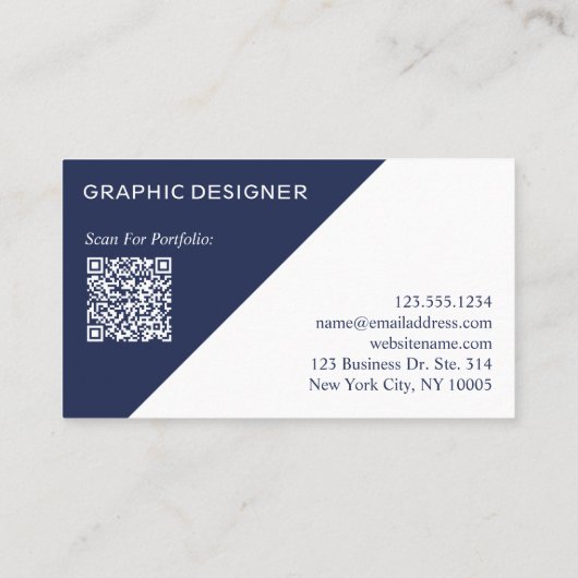 Navy Blue White Geometric Custom QR Code Visitekaartje (Achterkant)