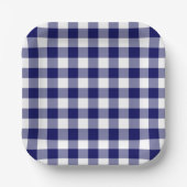 Navy Blue White Gingham Pattern Papieren Bordje (Voorkant)