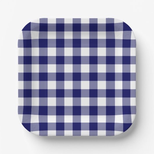 Navy Blue White Gingham Pattern Papieren Bordje (Voorkant)