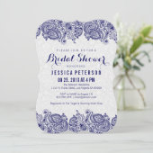 Navy Blue & White Girly Paisley Lace Kaart (Staand voorkant)