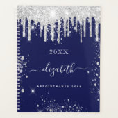 Navy blue white glitter drupt monogram script 2023 planner (Voorkant)