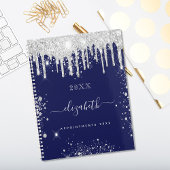 Navy blue white glitter drupt monogram script 2023 planner