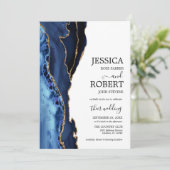 Navy Blue White Gold Agate Wedding Kaart (Staand voorkant)