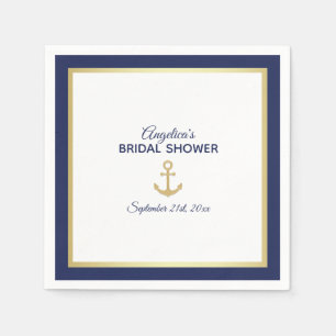 Navy Blue White Gold Anchor Nautisch Vrijgezellenf Servet