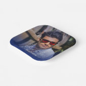 Navy Blue White Gradient Photo Birthday Dinner Papieren Bordje (Gebogen)