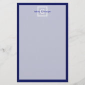 Navy Blue White — Griekse sleutel #1 gevat monogra Briefpapier (Voorkant)