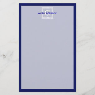 Navy Blue White — Griekse sleutel #1 gevat monogra Briefpapier