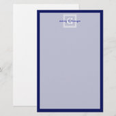 Navy Blue White — Griekse sleutel #1 gevat monogra Briefpapier (Voorkant / Achterkant)