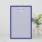 Navy Blue White — Griekse sleutel #1 gevat monogra Briefpapier (Staand voorkant)