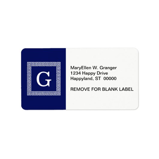 Navy Blue White — Griekse sleutel #1 gevat monogra Etiket (Voorkant)