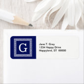 Navy Blue White — Griekse sleutel #1 gevat monogra Etiket (Insitu)