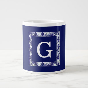 Navy Blue White — Griekse sleutel #1 gevat monogra Grote Koffiekop