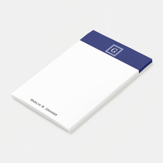 Navy Blue White — Griekse sleutel #1 gevat monogra Post-it® Notes (Schuin)