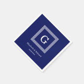 Navy Blue White — Griekse sleutel #1 gevat monogra Servet (Hoek)