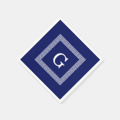 Navy Blue White — Griekse sleutel #1 gevat monogra Servetten (Hoek)