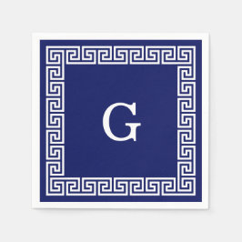 Navy Blue White — Griekse sleutel #1 gevat monogra Servetten