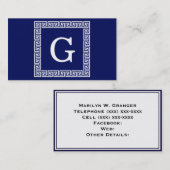 Navy Blue White — Griekse sleutel #1 gevat monogra Visitekaartje (Voorkant / Achterkant)